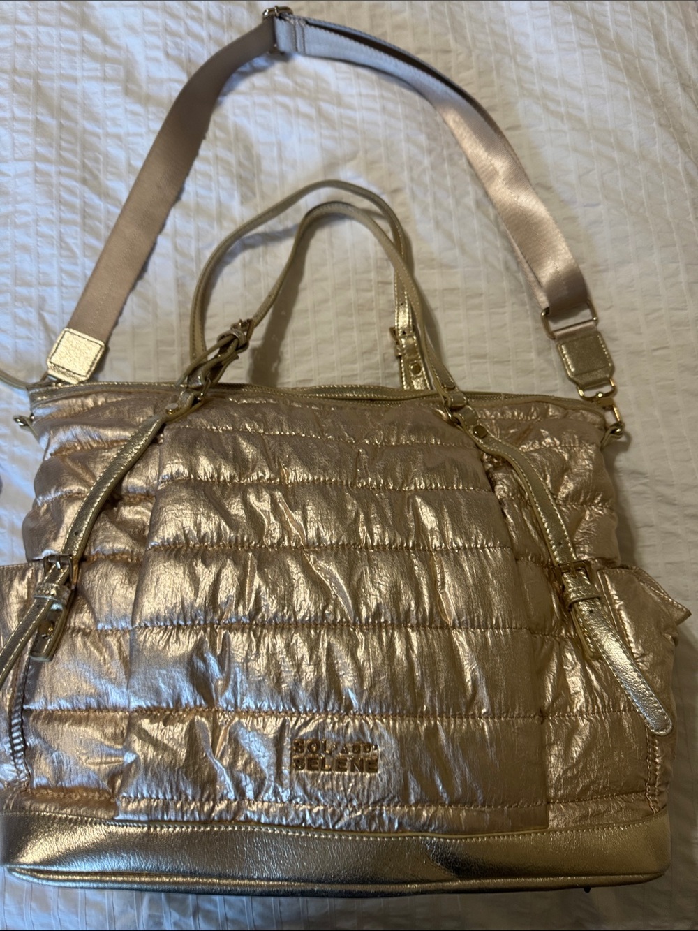 Sol and Selene Metallic Quilted Large Shoulder Tote Bag - Gold